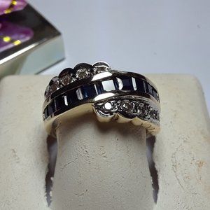 Estate 1.10ctw Sapphire &Diam 14Kt 7.6g Band#15641